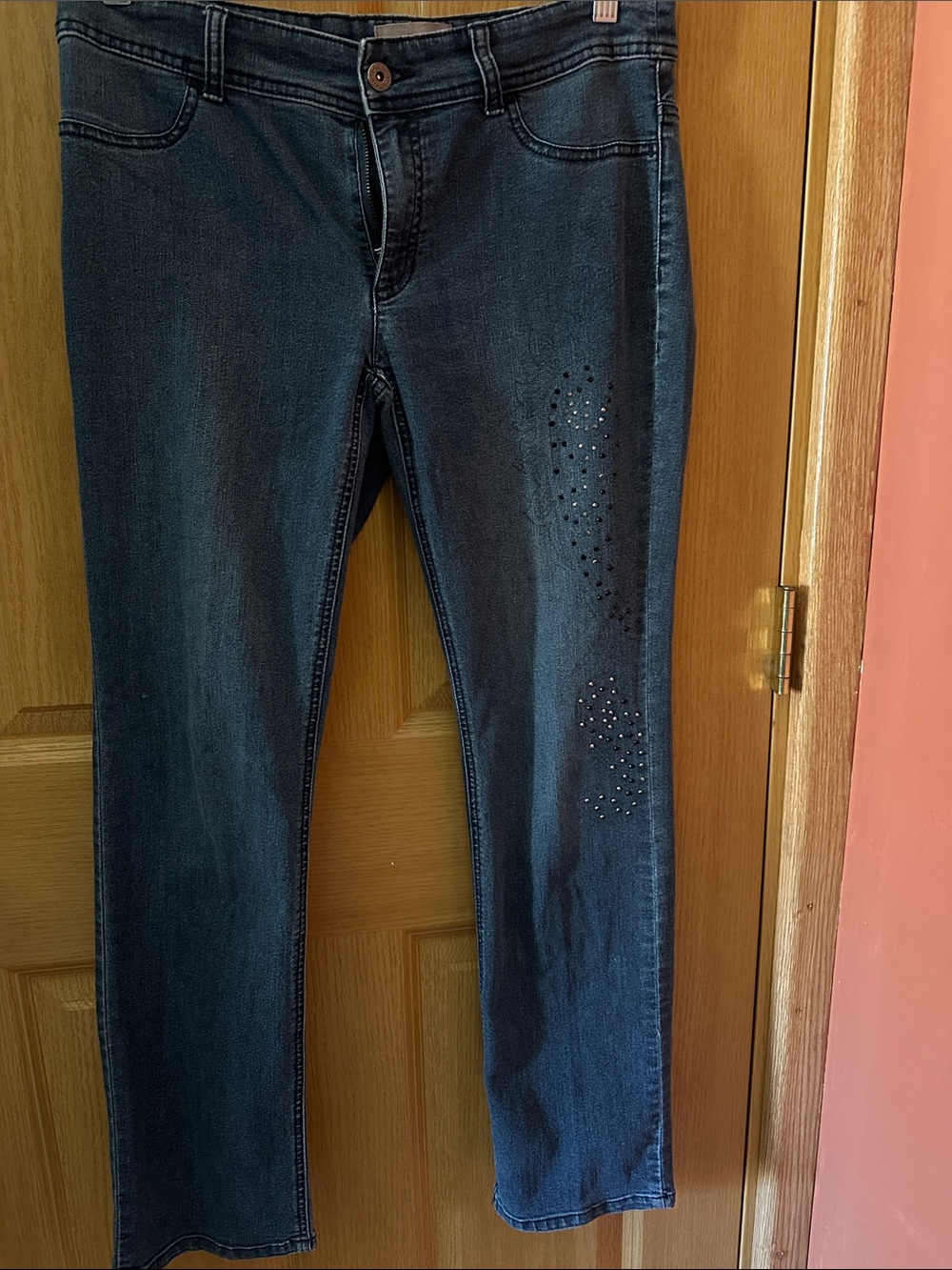 Chico's Straight-Leg Jeans with Rhinestone Detail — Dark Blue - Picture 1 of 3